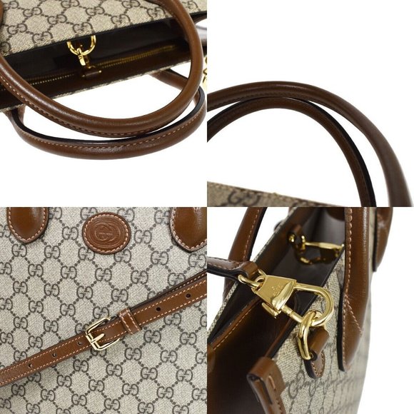 Auth GUCCI GG Pattern 2Way Shoulder Hand Tote Bag Supreme Leather Brown Gold - Picture 7 of 16
